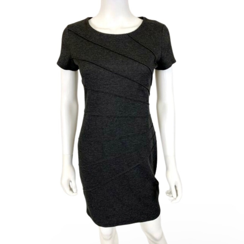 Enfocus Studio Sheath Dress Stretch Short Sleeve Dark Gray